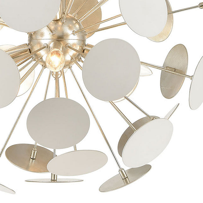 Six Light Chandelier from the Modish collection in Matte White, Silver Leaf, Silver Leaf finish