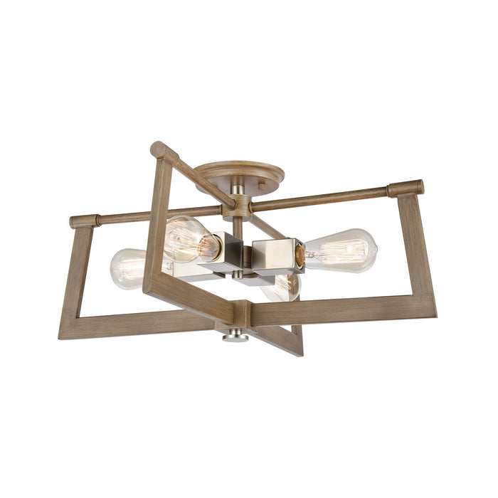 Four Light Pendant from the Axis collection in Light Wood, Satin Nickel finish