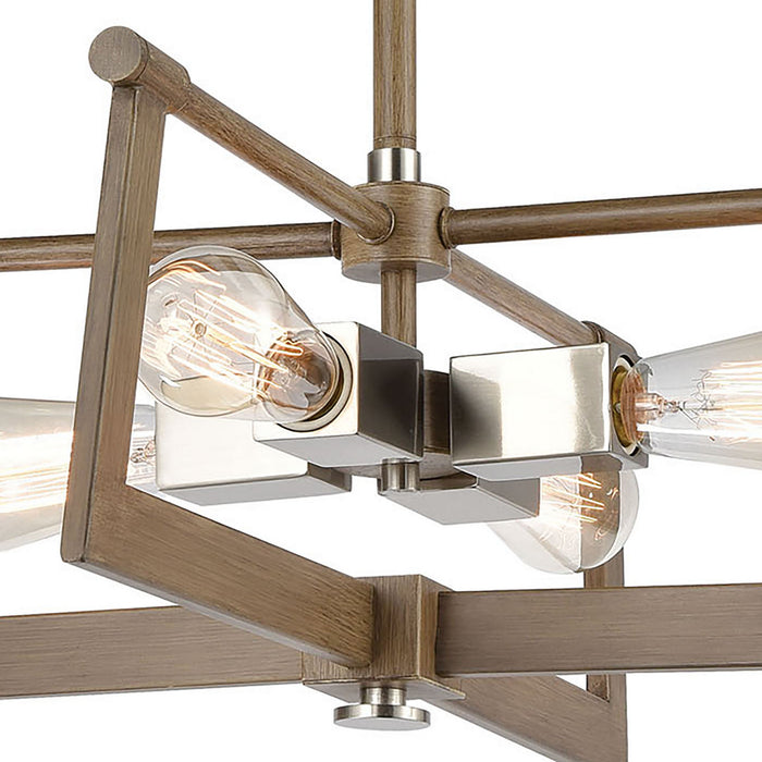 Four Light Pendant from the Axis collection in Light Wood, Satin Nickel finish