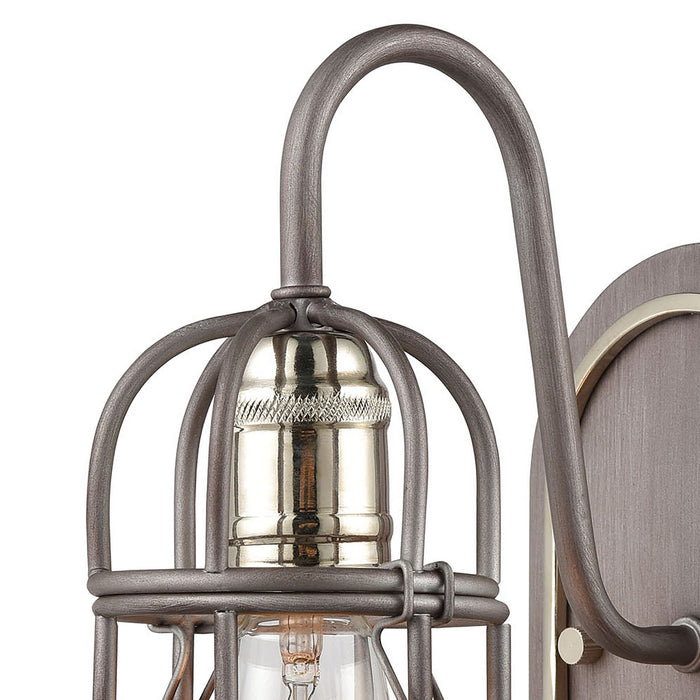 One Light Vanity Lamp from the Industrial Cage collection in Polished Nickel finish