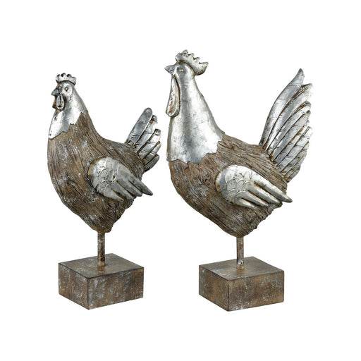 ELK Home - 015717 - Set of 2 Chickens - Antique Silver