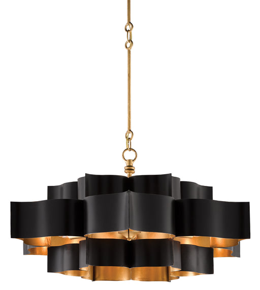 Currey and Company - 9000-0429 - Six Light Chandelier - Satin Black/Contemporary Gold Leaf