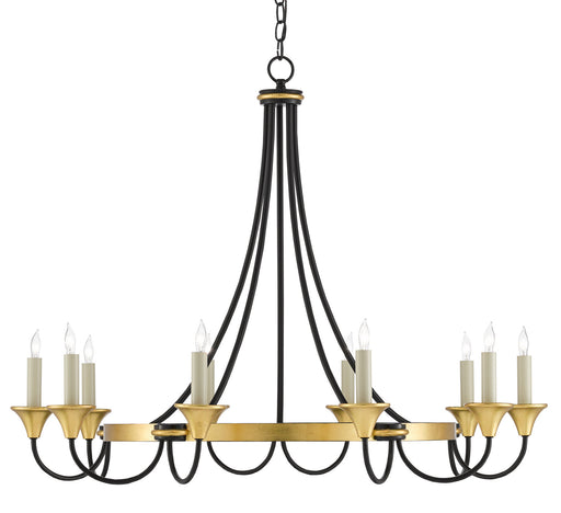 Currey and Company - 9000-0474 - Ten Light Chandelier - Washed Black/Contemporary Gold Leaf