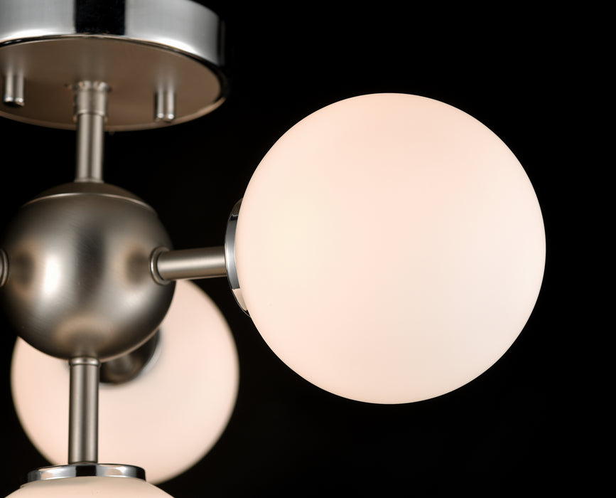 Four Light Semi-Flush Mount from the Alouette collection in Chrome/Buffed Nickel w/ Half Opal Glass finish