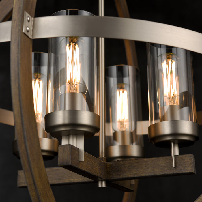 Four Light Pendant from the Okanagan collection in Buffed Nickel/Barnwood On Metal w/ Clear Glass finish