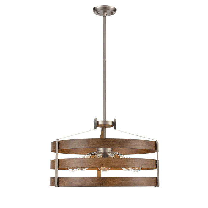 Five Light Pendant from the Fort Garry collection in Buffed Nickel/Barnwood On Metal finish