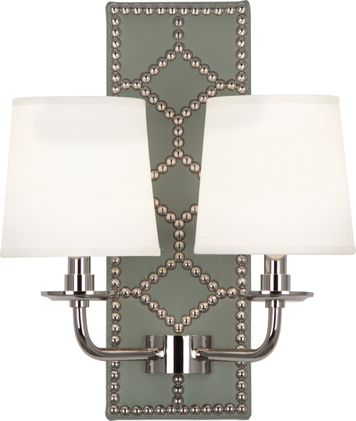 Robert Abbey - S1034 - Two Light Wall Sconce - Williamsburg Lightfoot - Backplate Upholstered in Carter Gray Leather w/ Nailhead Detail/Polished Nickel