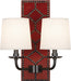 Robert Abbey - Z1031 - Two Light Wall Sconce - Williamsburg Lightfoot - Backplate Upholstered in Dragons Blood Leather w/ Nailhead Detail/Deep Patina Bronze