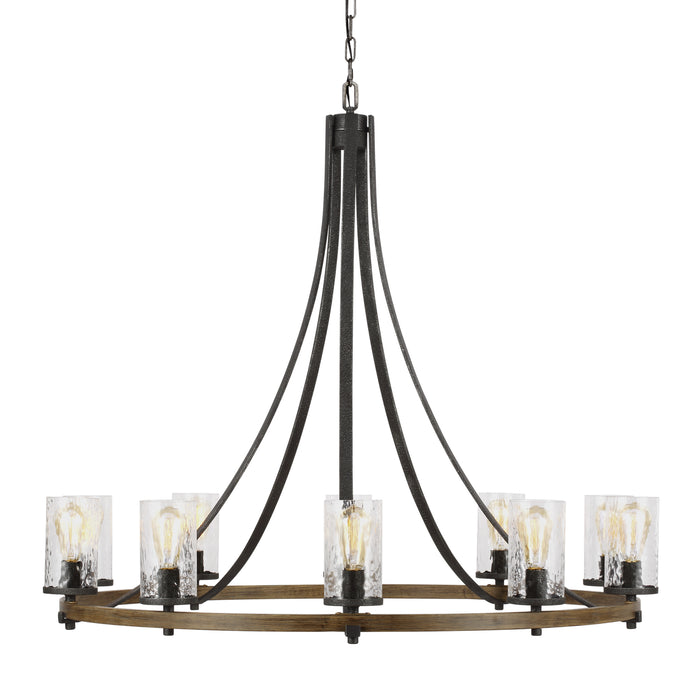 Ten Light Chandelier from the ANGELO collection in Distressed Weathered Oak / Slate Grey Metal finish