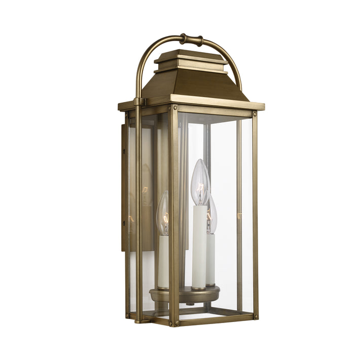 Three Light Lantern from the Wellsworth collection in Painted Distressed Brass finish