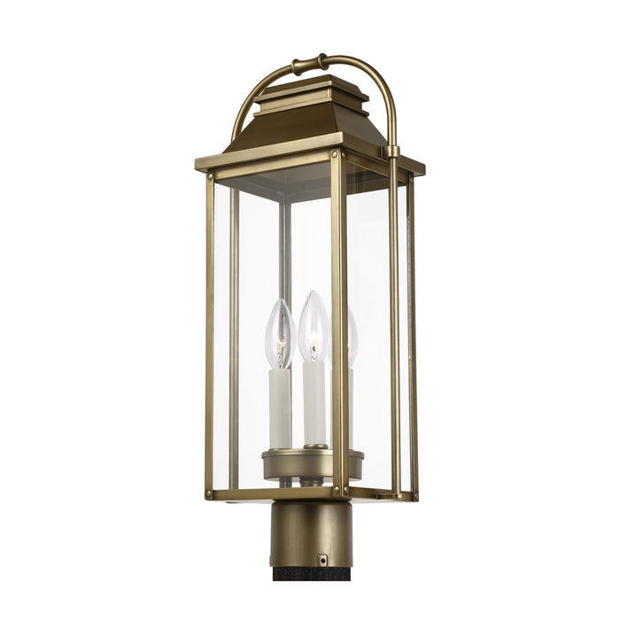 Three Light Post Lantern from the Wellsworth collection in Painted Distressed Brass finish