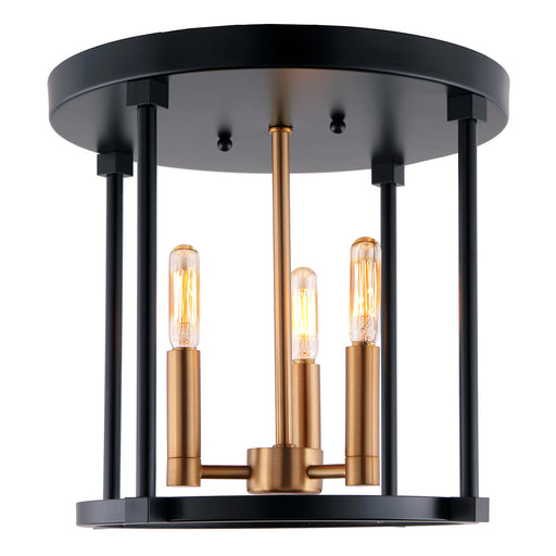 JVI Designs - 3064-10 - Three Light Flush Mount - Roxhill - Satin Brass and Black