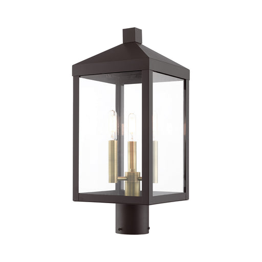 Livex Lighting - 20592-07 - Three Light Outdoor Post Top Lantern - Nyack - Bronze with Antique Brass Cluser
