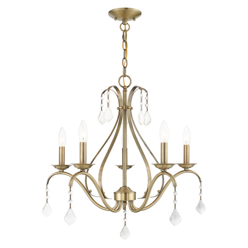 Livex Lighting - 40845-01 - Five Light Chandelier - Caterina - Antique Brass with Clear Crystals