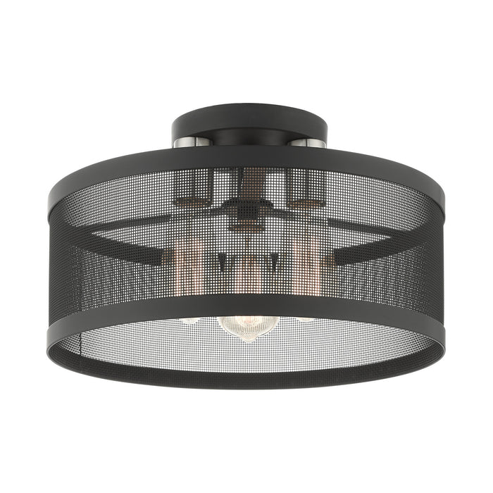 Livex Lighting - 46218-04 - Three Light Semi Flush Mount - Industro - Black with Brushed Nickel Accents