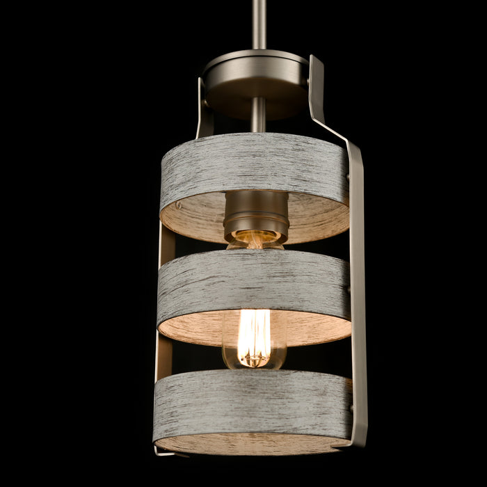 One Light Mini-Pendant from the Fort Garry collection in Buffed Nickel/Birchwood On Metal finish