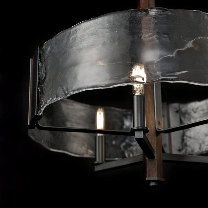 Three Light Chandelier from the Georgian Bay collection in Graphite/Ironwood On Metal w/ Artisinal Water Glass finish