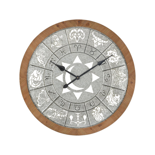 ELK Home - 3214-1031 - Clock - Astronomicon - Galvanized Steel, Natural Wood, Natural Wood