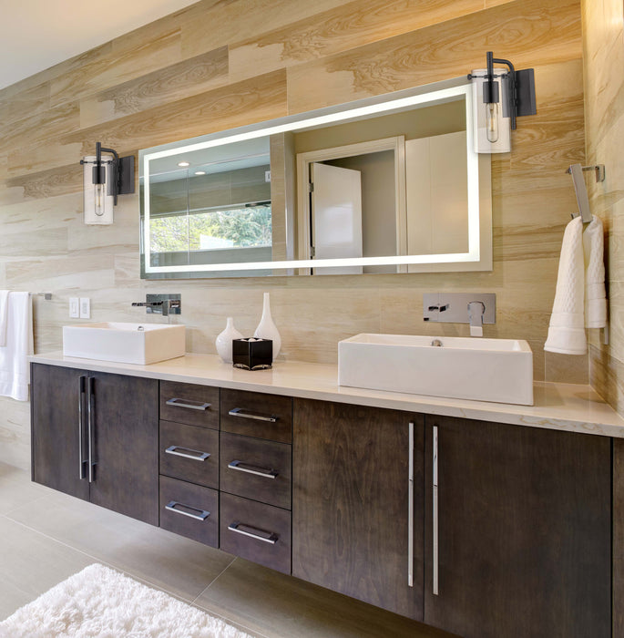 Press Bath Vanity Light shown in the Matte Black finish with a Clear shade