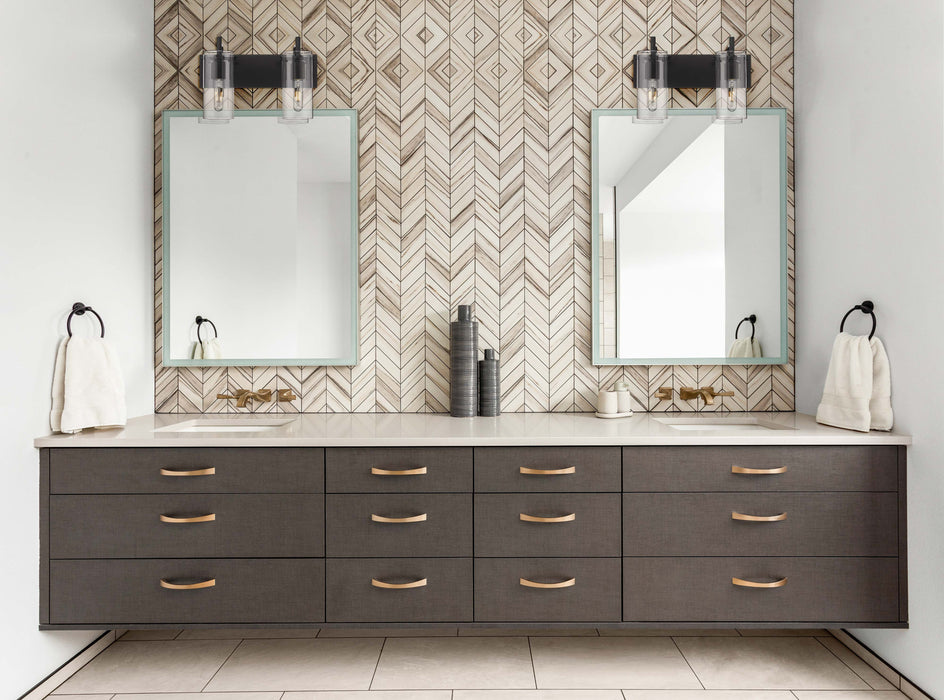 Press Bath Vanity Light shown in the Matte Black finish with a Clear shade