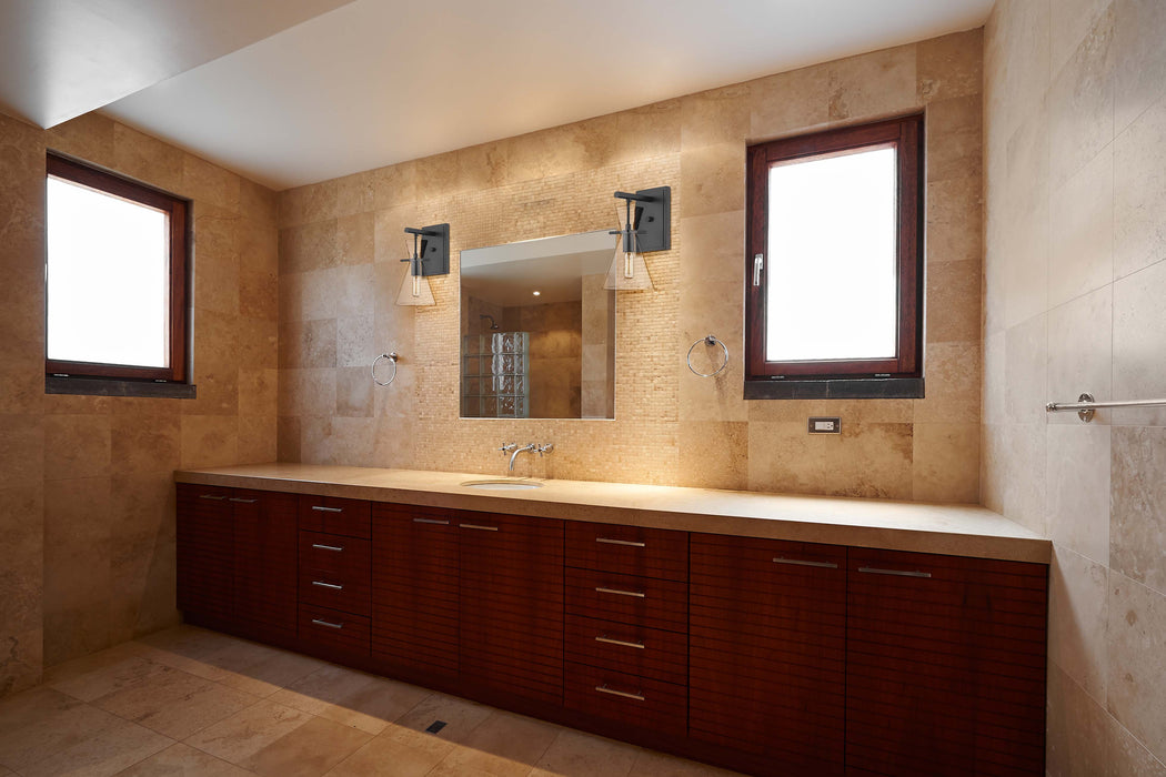 Colden Bath Vanity Light shown in the Matte Black finish with a Clear shade