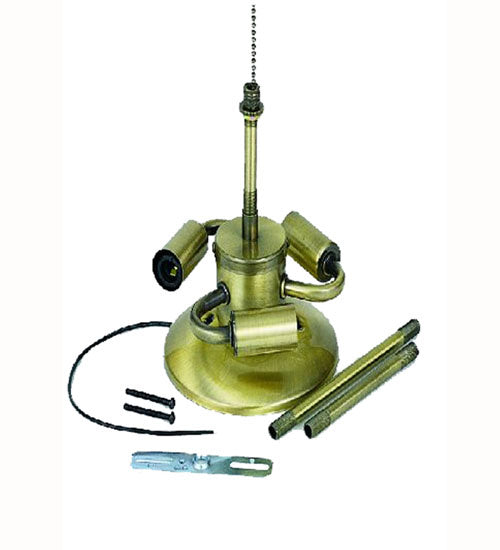 Three Light Fan Light Fixture from the Fleur-De-Lis collection in Beige Ha Green/Blue Amber finish