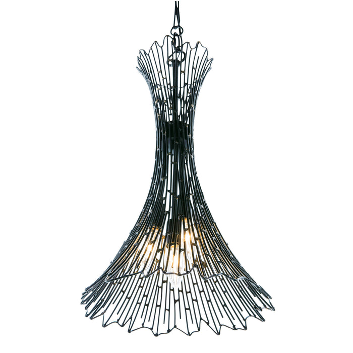 Three Light Foyer Pendant from the Rikki collection in Carbon/Aged Gold finish