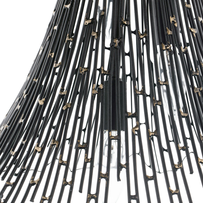 Three Light Foyer Pendant from the Rikki collection in Carbon/Aged Gold finish