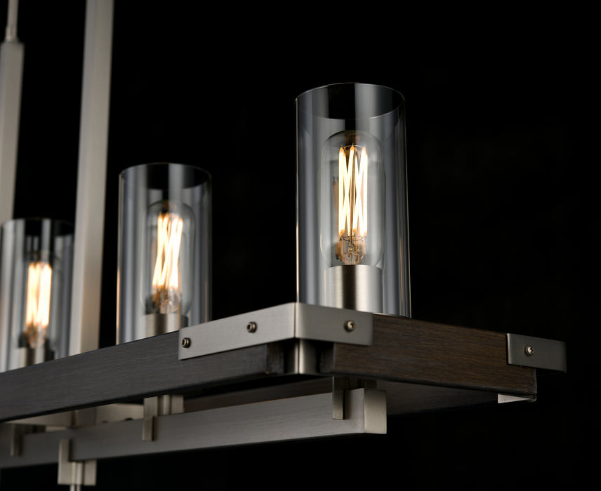 Five Light Linear Pendant from the Okanagan collection in Buffed Nickel/Barnwood On Metal w/ Clear Glass finish