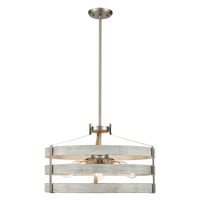 Five Light Pendant from the Fort Garry collection in Buffed Nickel/Birchwood On Metal finish