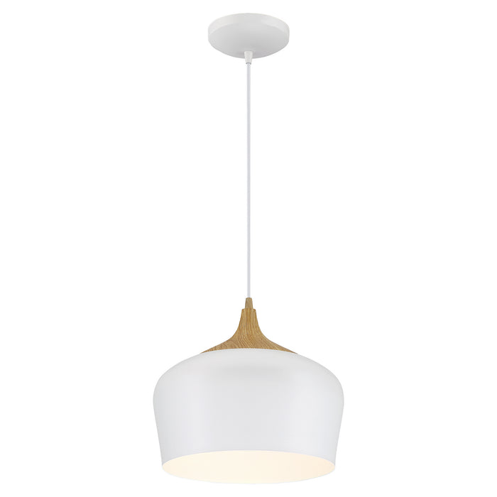 LED Pendant from the Blend collection in White with Wood Grain finish