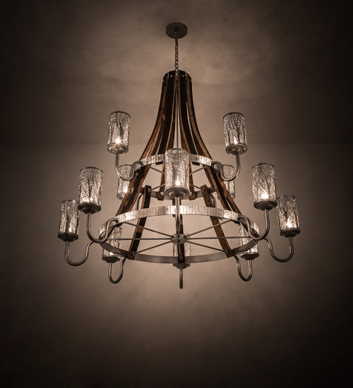 12 Light Chandelier from the Barrel Stave collection in Nickel,Natural Wood finish