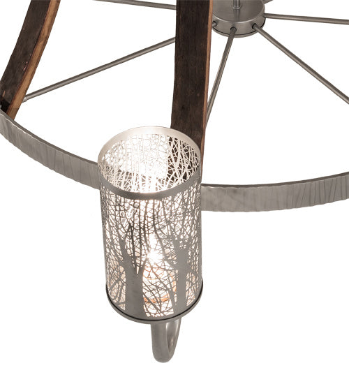 12 Light Chandelier from the Barrel Stave collection in Nickel,Natural Wood finish