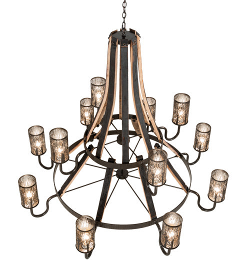12 Light Chandelier from the Barrel Stave collection in Natural Wood,Timeless Bronze finish