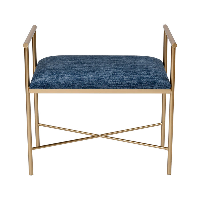 Bench in Navy Blue Chenille, Gold, Gold finish