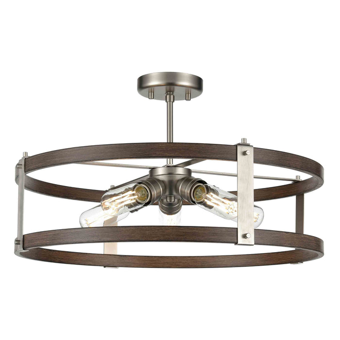 Five Light Dual Mount from the Oakhurst collection in Buffed Nickel/Barnwood On Metal finish
