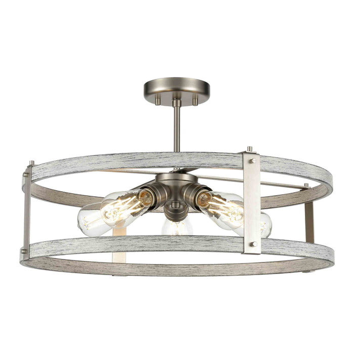 Five Light Dual Mount from the Oakhurst collection in Buffed Nickel/Birchwood On Metal finish