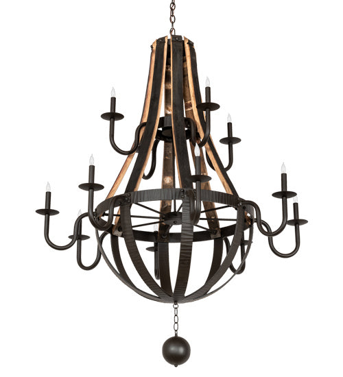 12 Light Chandelier from the Barrel Stave collection in Natural Wood,Oil Rubbed Bronze finish