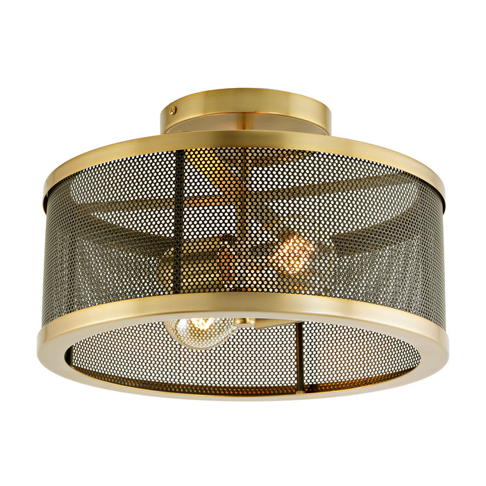 Two Light Semi Flush Mount from the Wellington collection in Satin Brass and Black finish