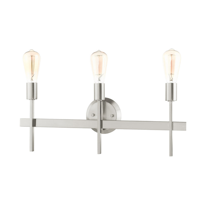Three Light Vanity from the Prague collection in Brushed Nickel finish