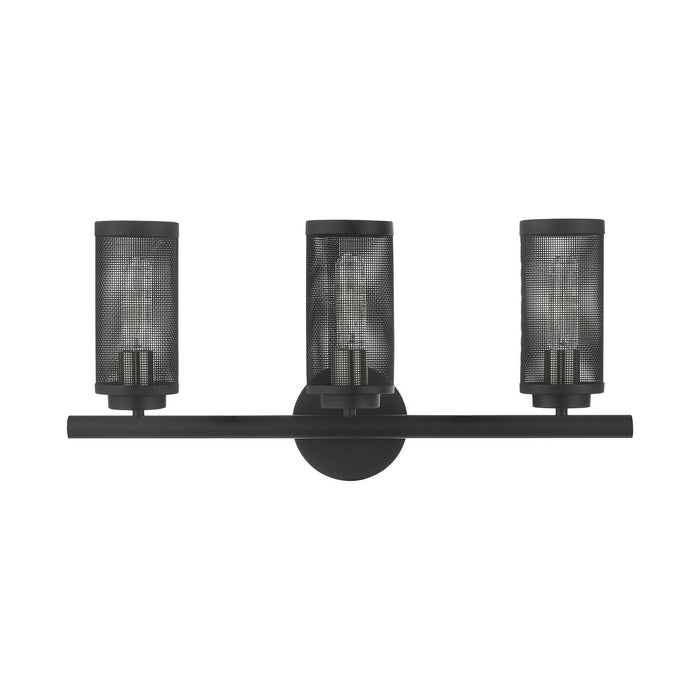 Three Light Vanity from the Industro collection in Black with Brushed Nickel Accents finish