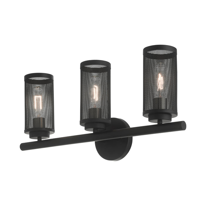 Three Light Vanity from the Industro collection in Black with Brushed Nickel Accents finish