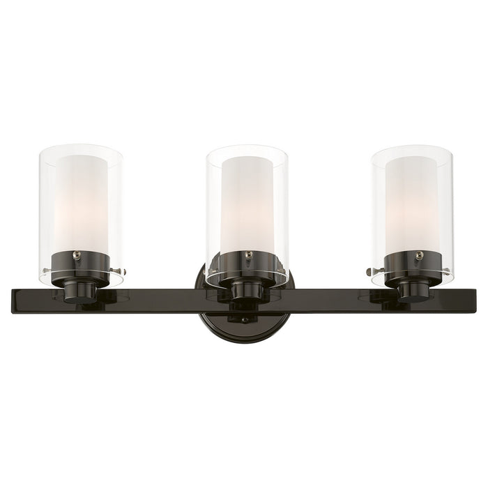 Three Light Vanity from the Manhattan collection in Polished Black Chrome finish