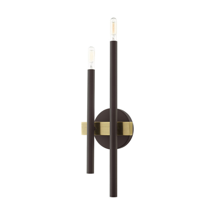 Two Light Wall Sconce from the Denmark collection in Bronze with Antique Brass Accents finish
