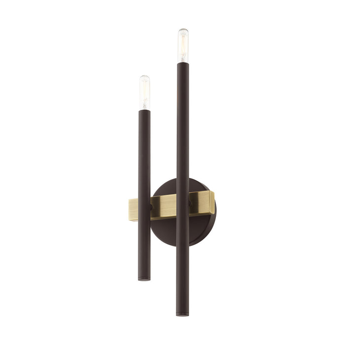 Two Light Wall Sconce from the Denmark collection in Bronze with Antique Brass Accents finish