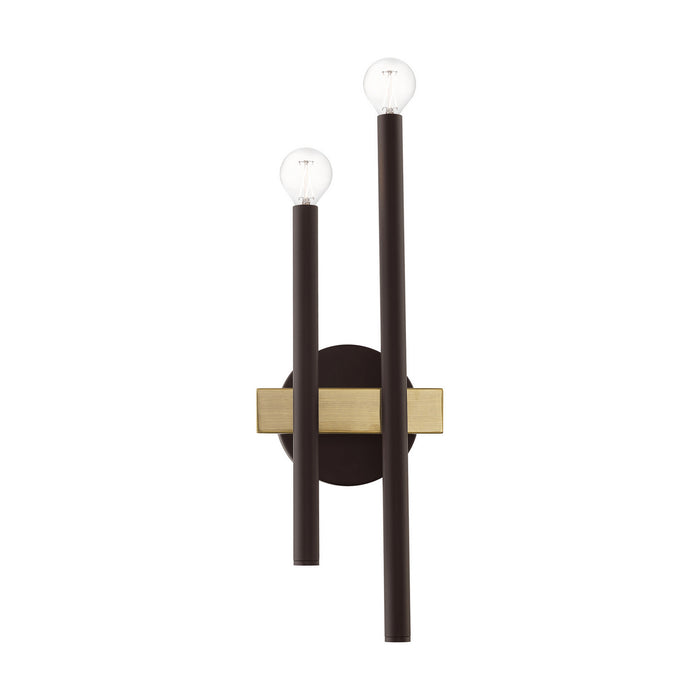 Two Light Wall Sconce from the Denmark collection in Bronze with Antique Brass Accents finish