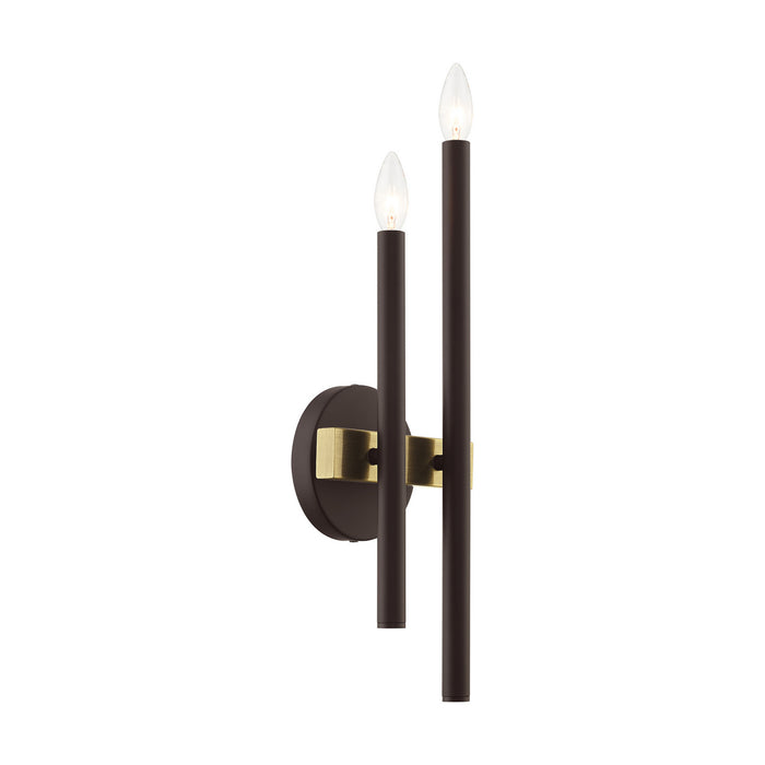 Two Light Wall Sconce from the Denmark collection in Bronze with Antique Brass Accents finish