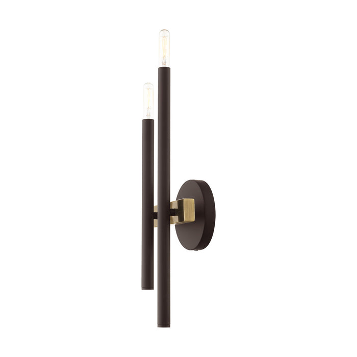 Two Light Wall Sconce from the Denmark collection in Bronze with Antique Brass Accents finish