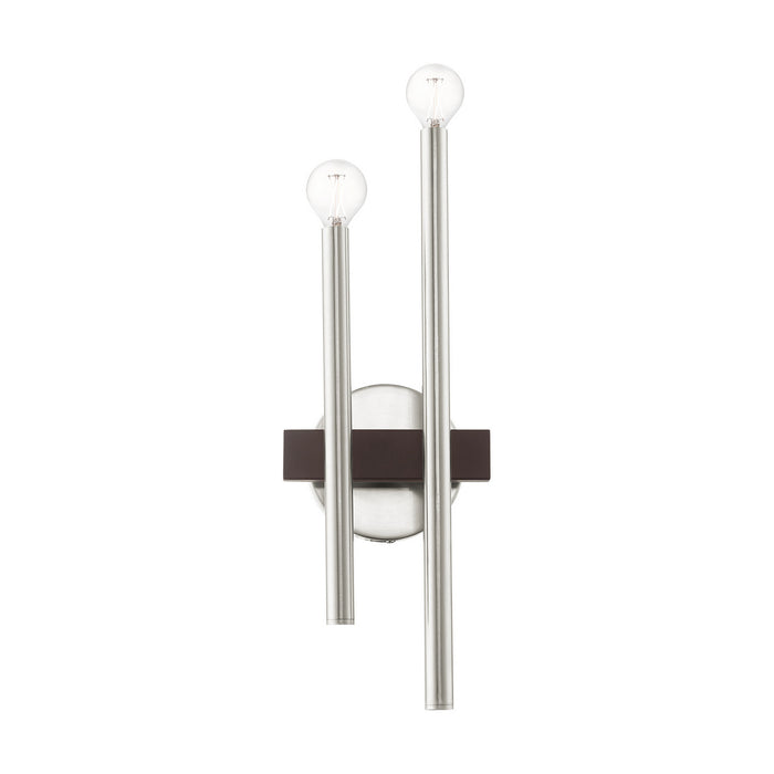 Two Light Wall Sconce from the Denmark collection in Brushed Nickel with Bronze Accents finish