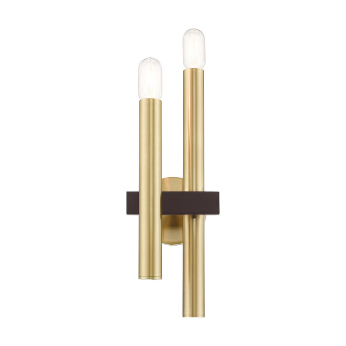 Two Light Wall Sconce from the Helsinki collection in Satin Brass with Bronze Accents finish